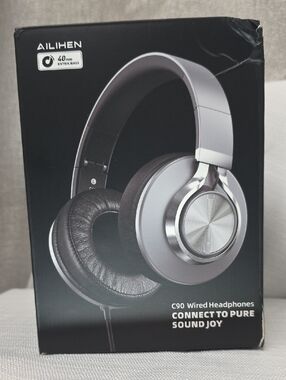 AILIHEN C90Wired Headphones, Silver/Black, Compact, Adjustable, Lightweight